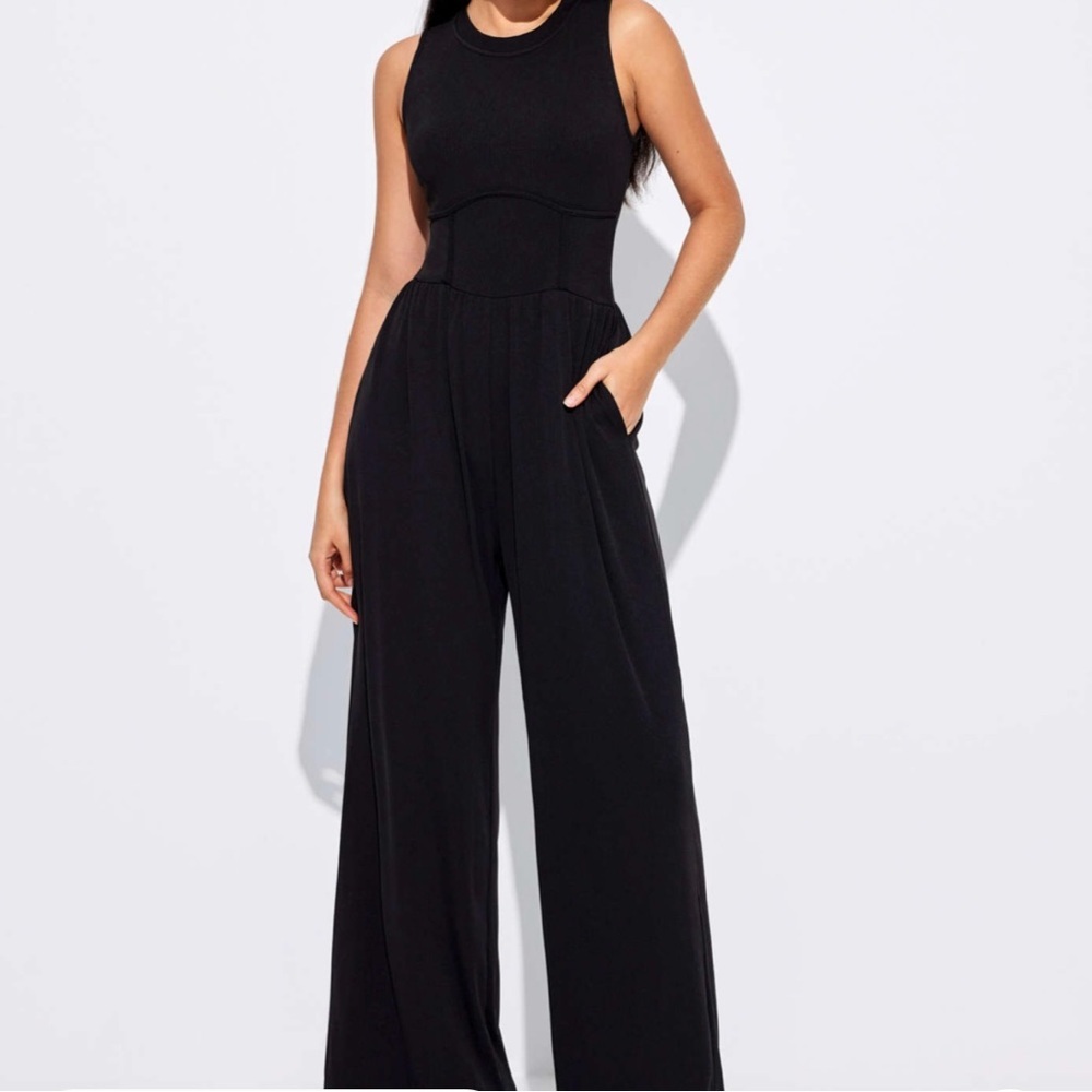 Cider Black Sleeveless Wide Leg‎ Jumpsuit
